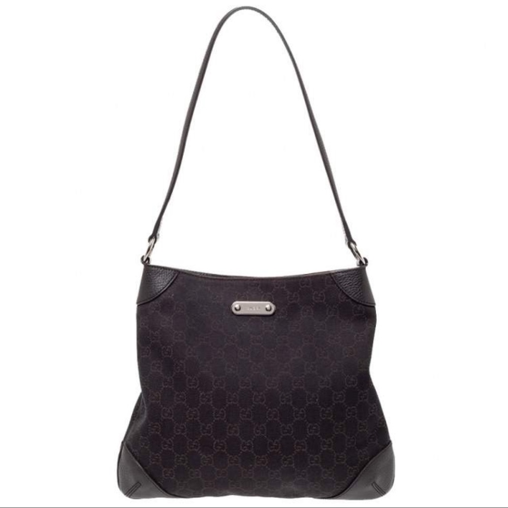 💯 Authentic Gucci Black GG Canvas & Leather Vintage Hobo Shoulder Bag RARE